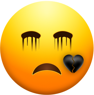 Emoji with broken black heart and running eyeliner