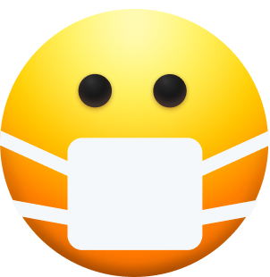 Emoji with beady eyes and COVID-19 mask